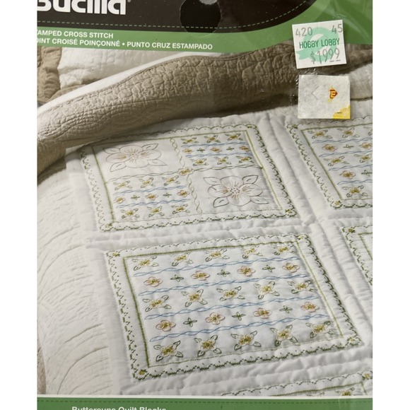 BUCILLA Stamped Cross Stitch Kit 46065 BUTTERCUPS QUILT BLOCKS KIT NEW - Picture 3 of 11